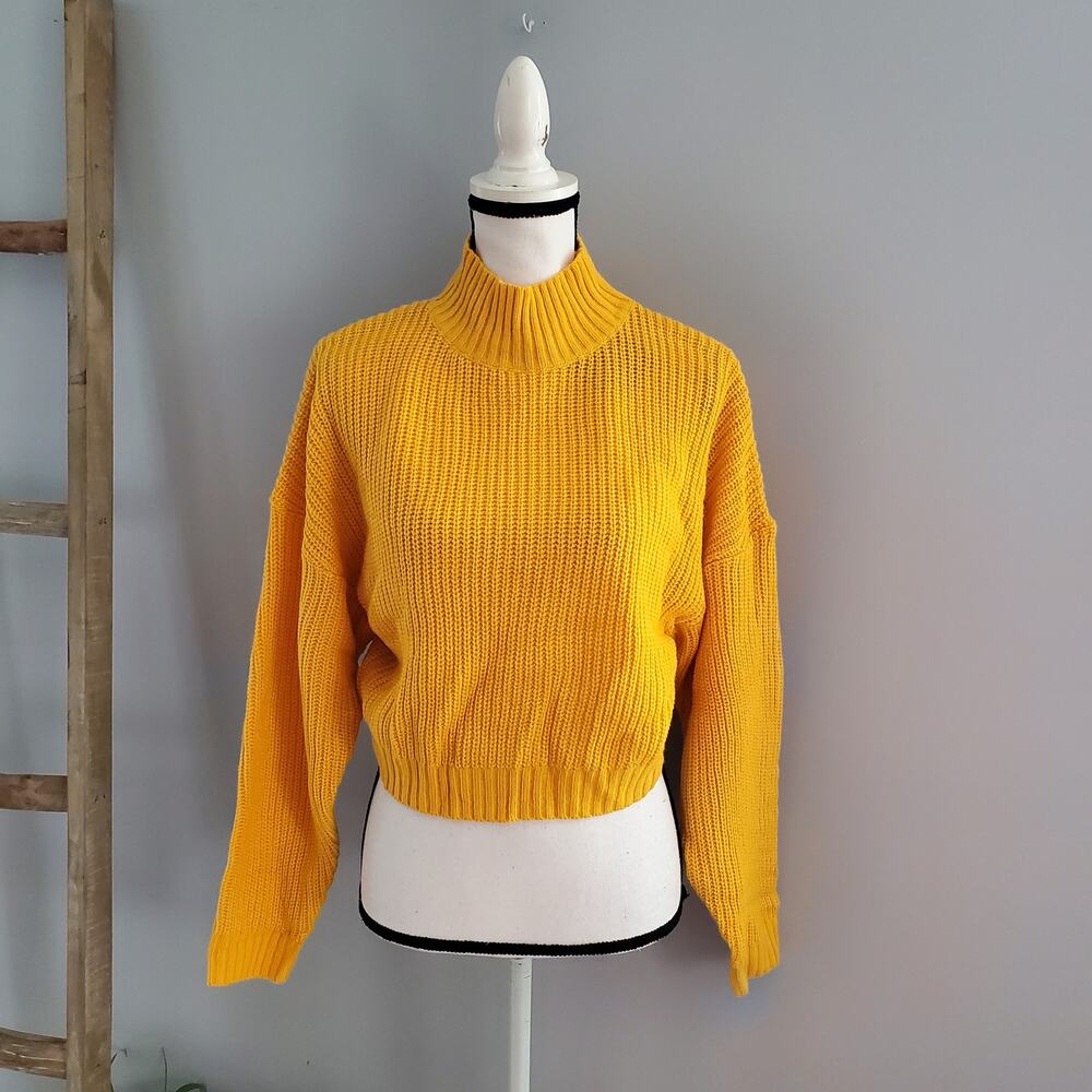 Zaful Women's Yellow Crop Turtleneck Knit Sweater Size S